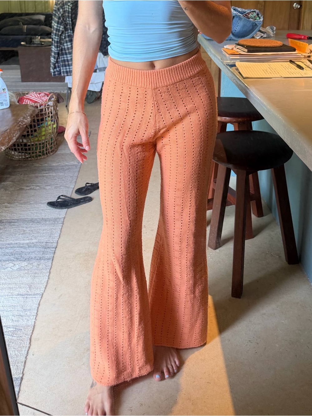 Together Peach Crochet Flare Pants